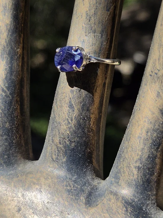 Sapphire 6k Natural Cushion Cut Sterling Ring Sz7.25 - Picture 2 of 6